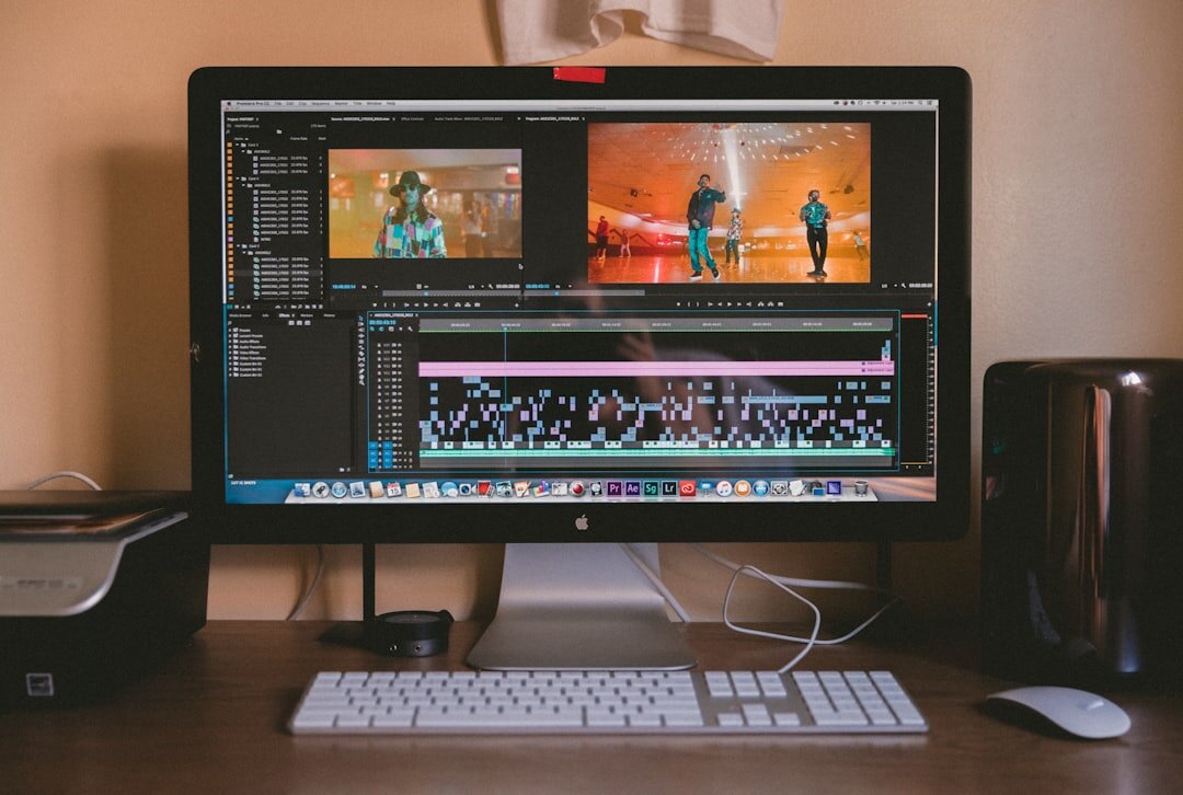 Professional video editing workstation with color calibration display